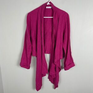 Bryn Walker 100% Linen Fuchsia Pink Long Sleeve Wrap Cardigan Top Womens Small